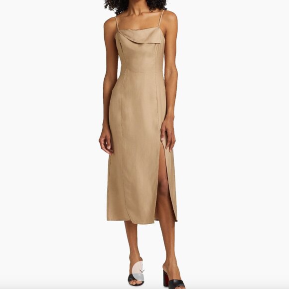 NWT Rails | Ellasandra Linen-Blend Tan Cocktail Dress Midi Length | Size Small - Picture 2 of 16